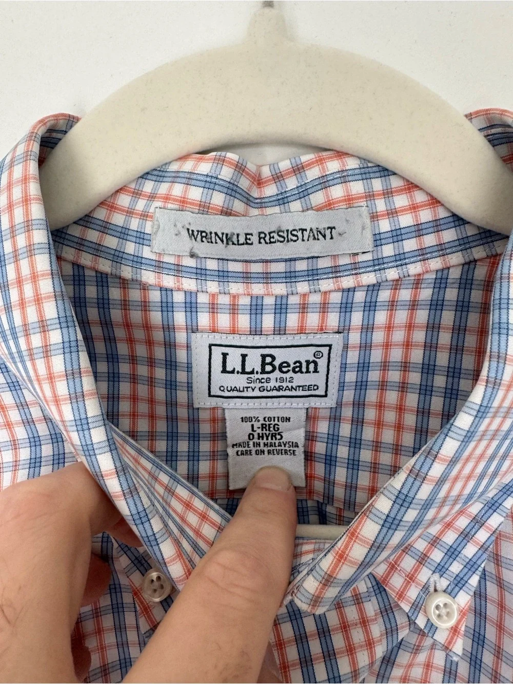 L.L. Bean Men’s Blue and Orange Plaid Button-Down Shirt - Picture 2 of 5